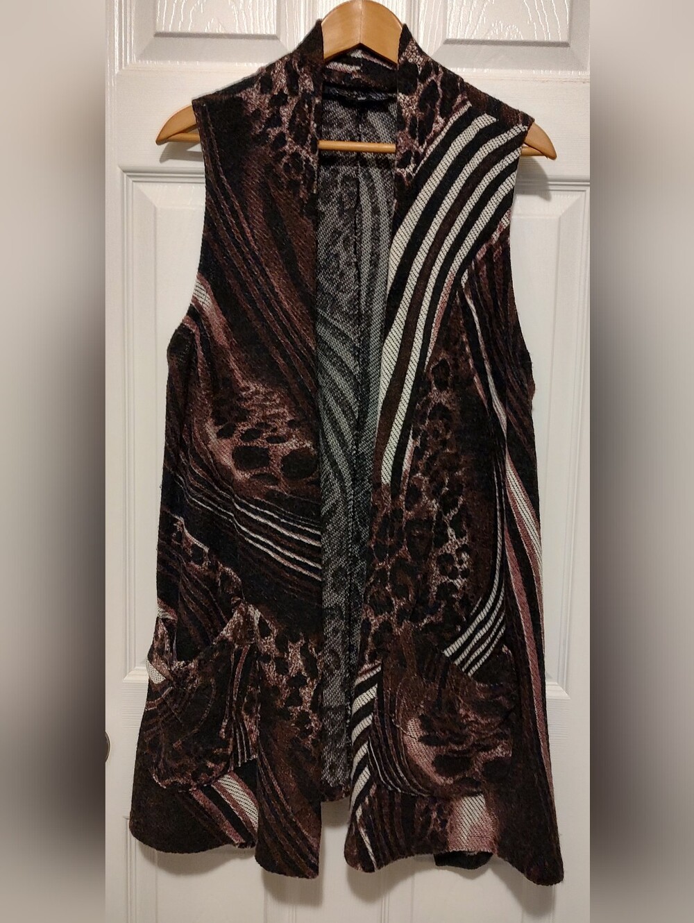 Sleeveless Open Front Women's Vest - Brown Pattern